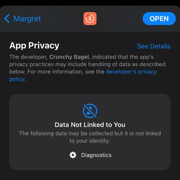 Streaks app privacy section on iOS